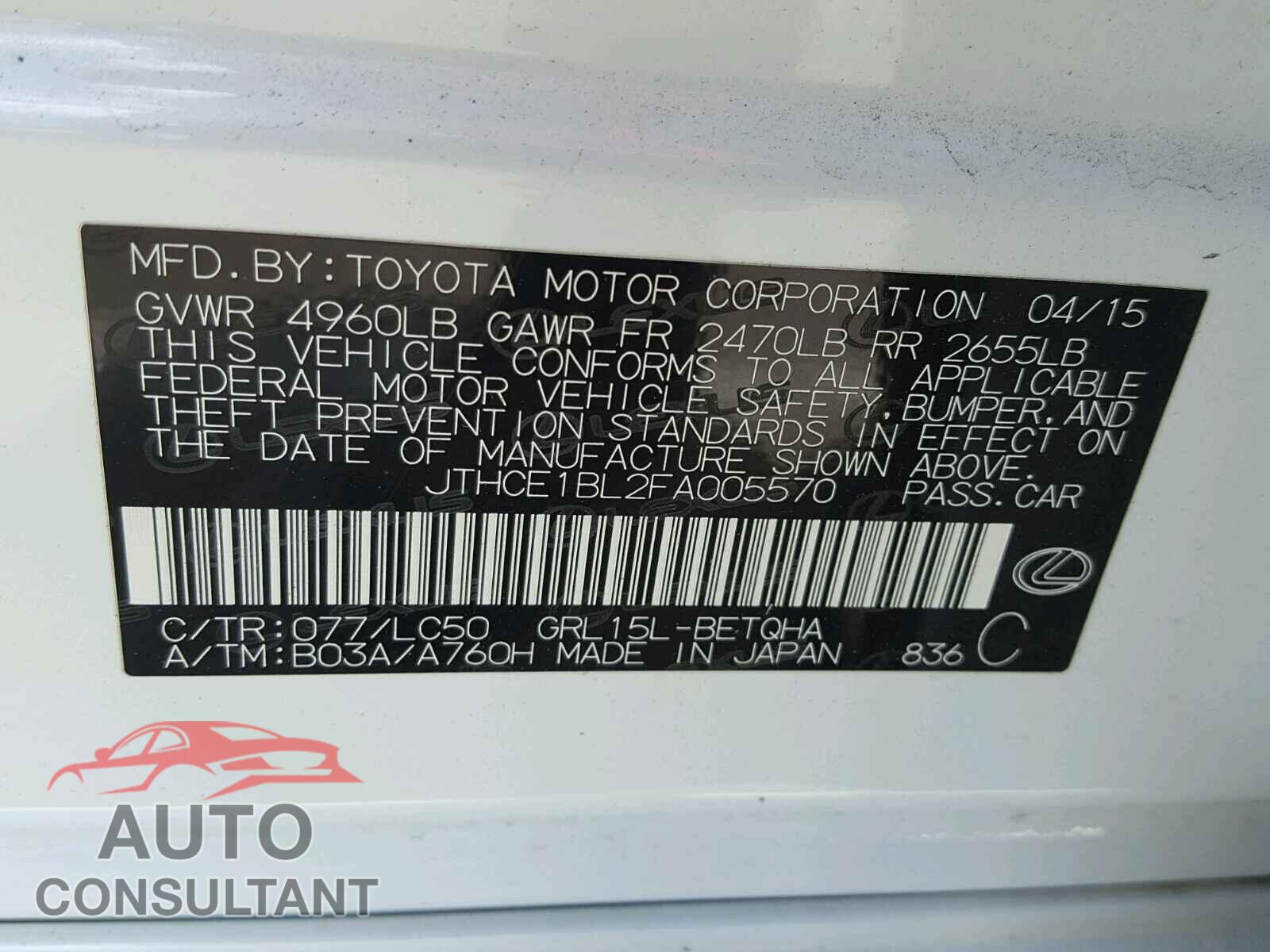 LEXUS GS350 2015 - JTHCE1BL2FA005570