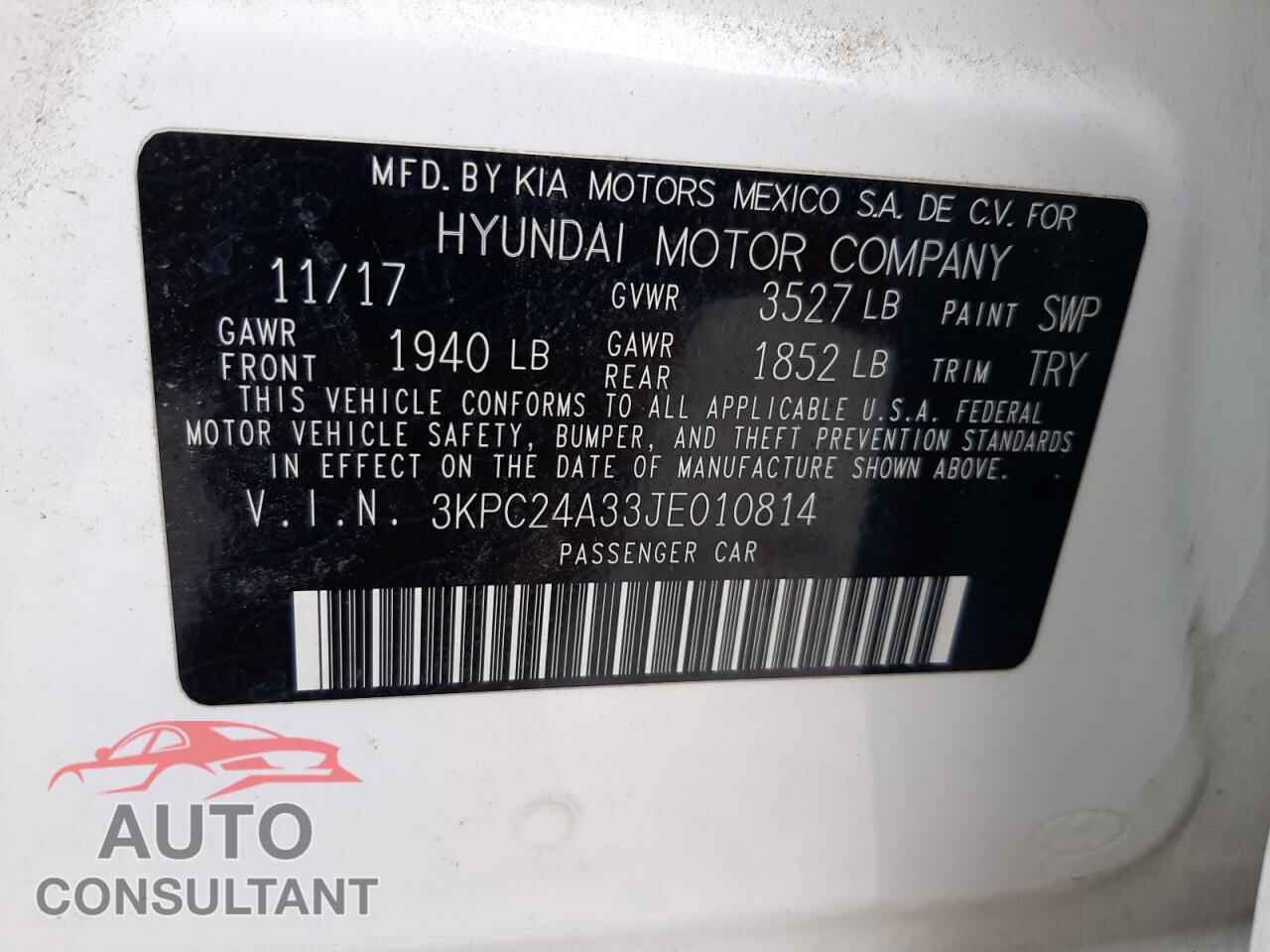 HYUNDAI ACCENT 2018 - 3KPC24A33JE010814