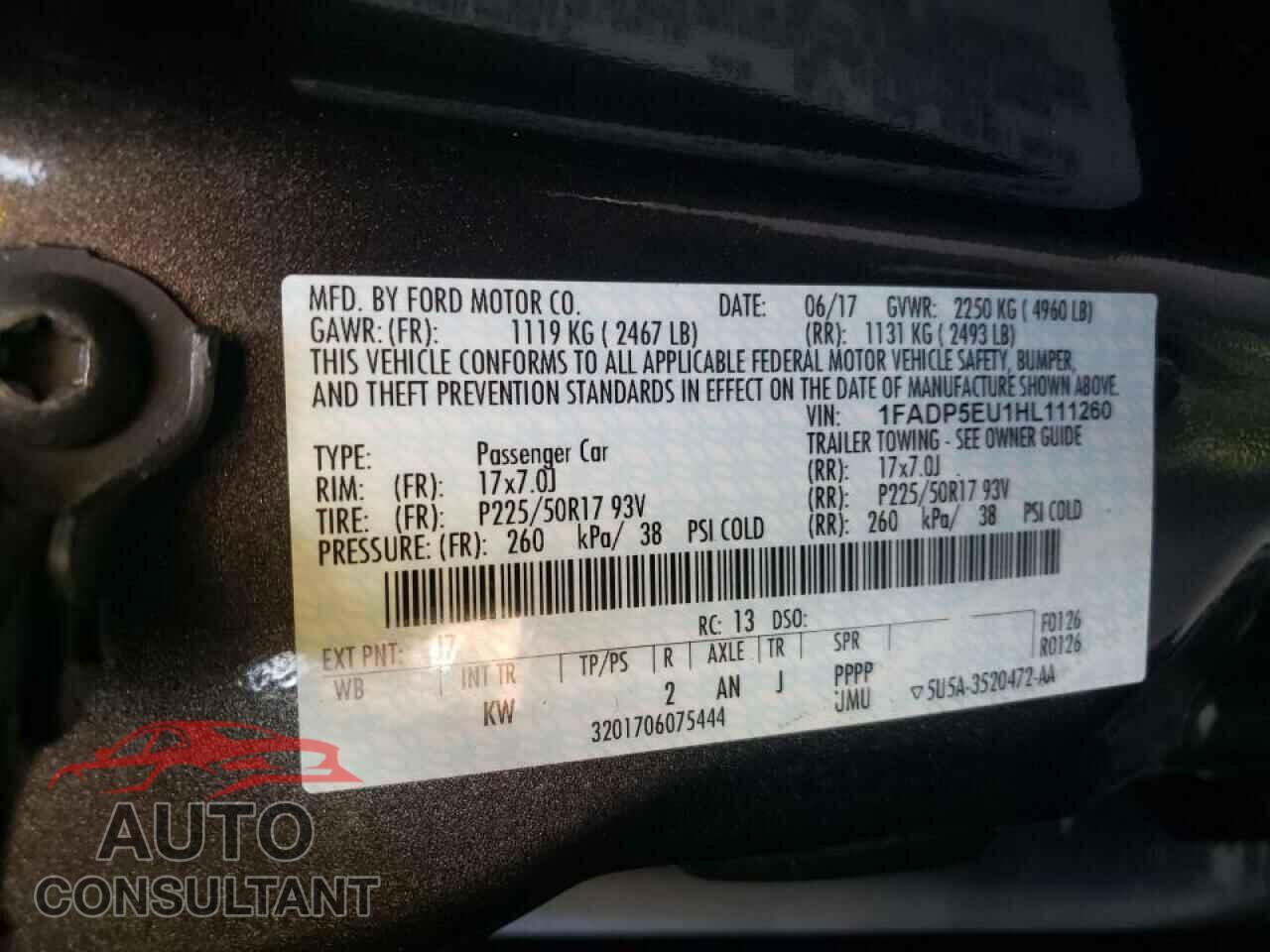 FORD CMAX 2017 - 1FADP5EU1HL111260