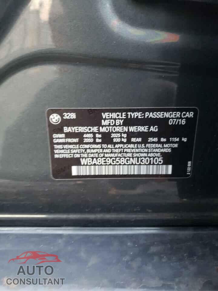 BMW 3 SERIES 2016 - WBA8E9G58GNU30105