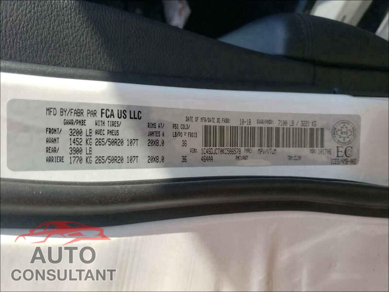 DODGE DURANGO 2019 - 1C4SDJCT0KC586578