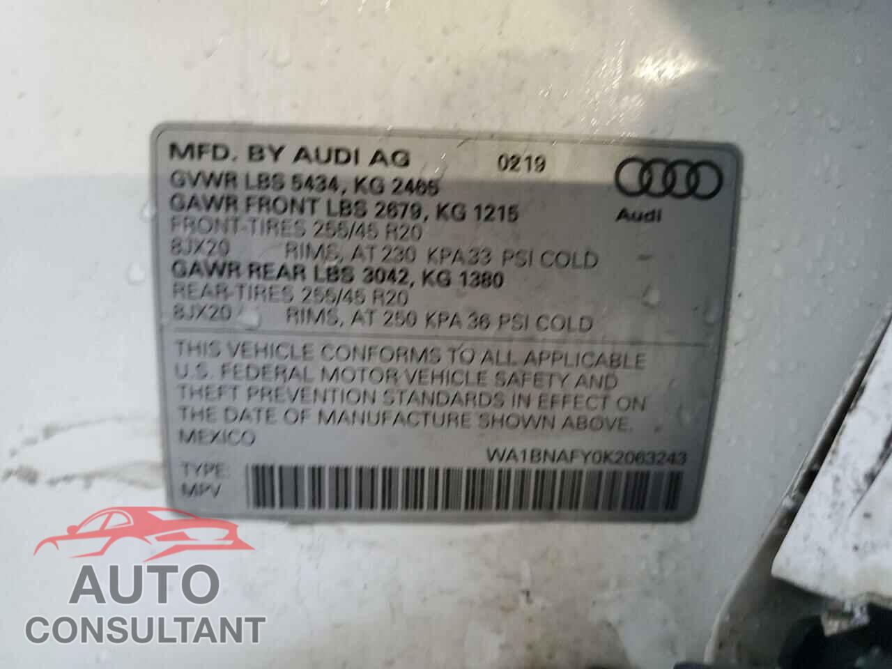 AUDI Q5 2019 - WA1BNAFY0K2063243