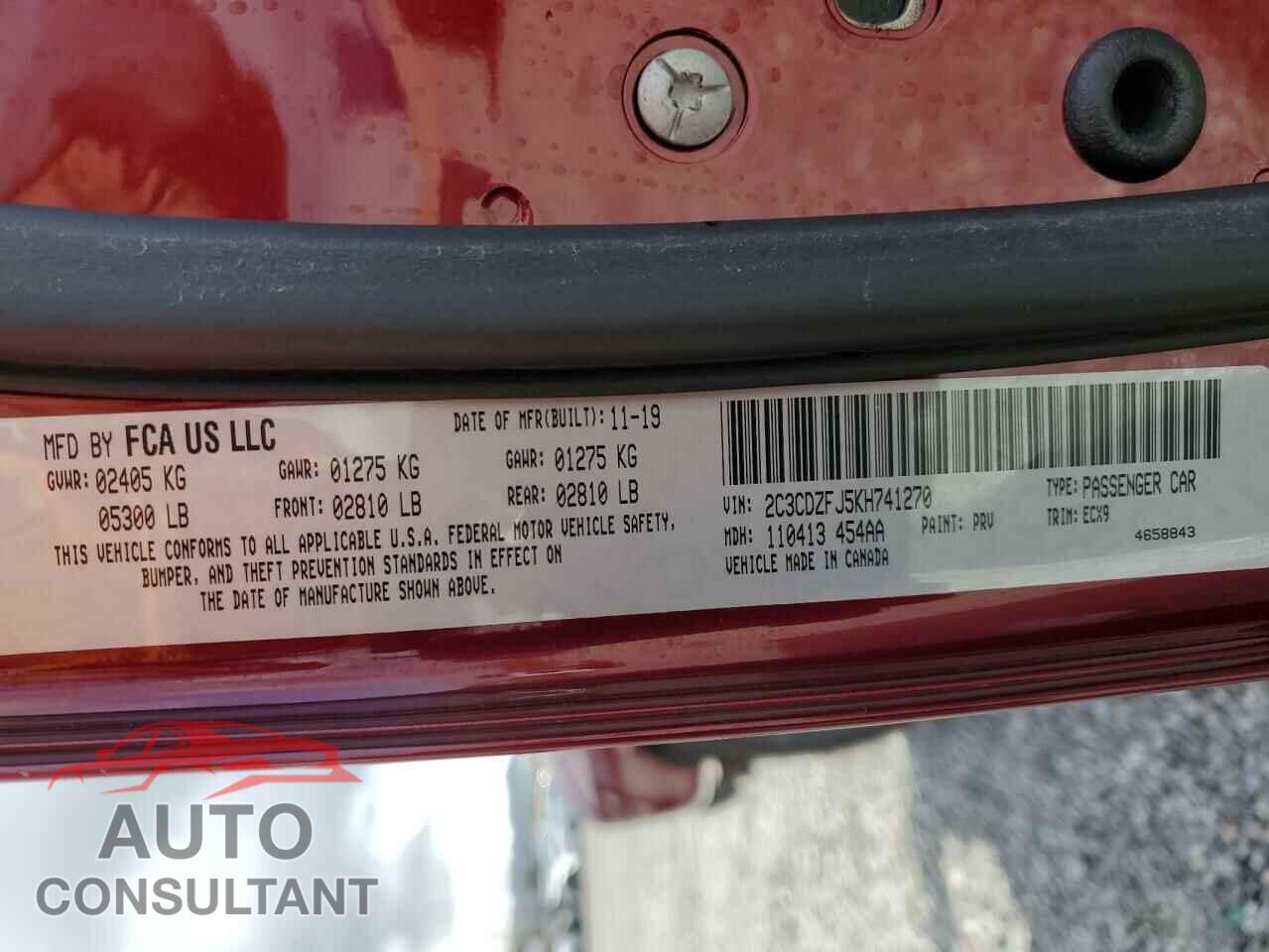 DODGE CHALLENGER 2019 - 2C3CDZFJ5KH741270