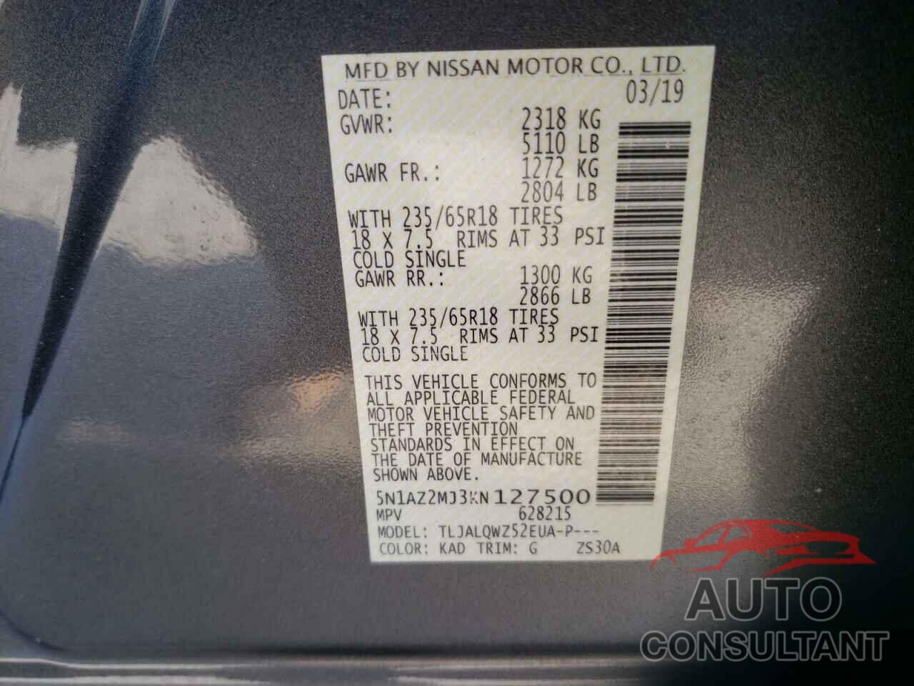 NISSAN MURANO 2019 - 5N1AZ2MJ3KN127500