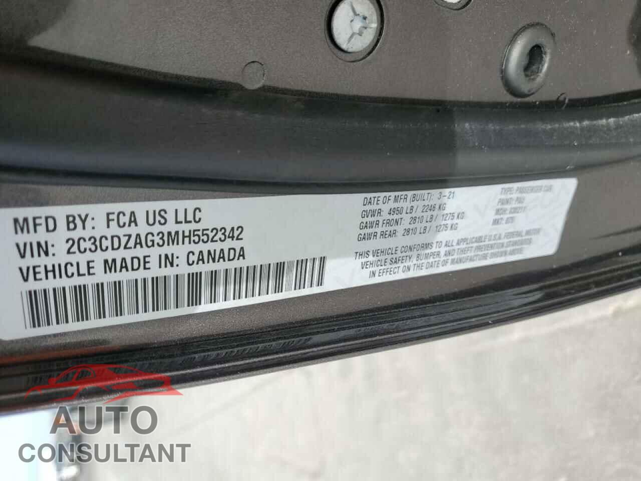 DODGE CHALLENGER 2021 - 2C3CDZAG3MH552342