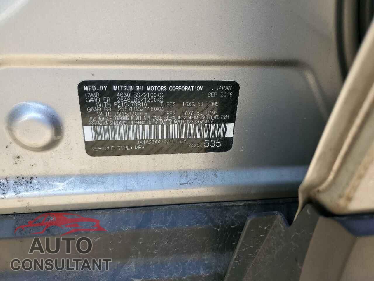 MITSUBISHI ECLIPSE 2019 - JA4AS3AA7KZ011335