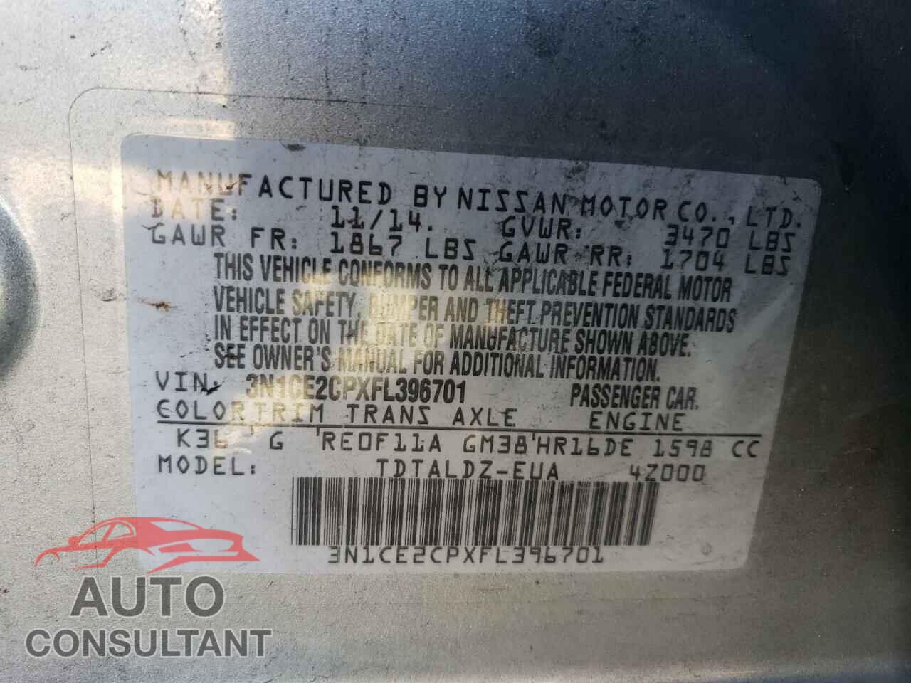 NISSAN VERSA 2015 - 3N1CE2CPXFL396701