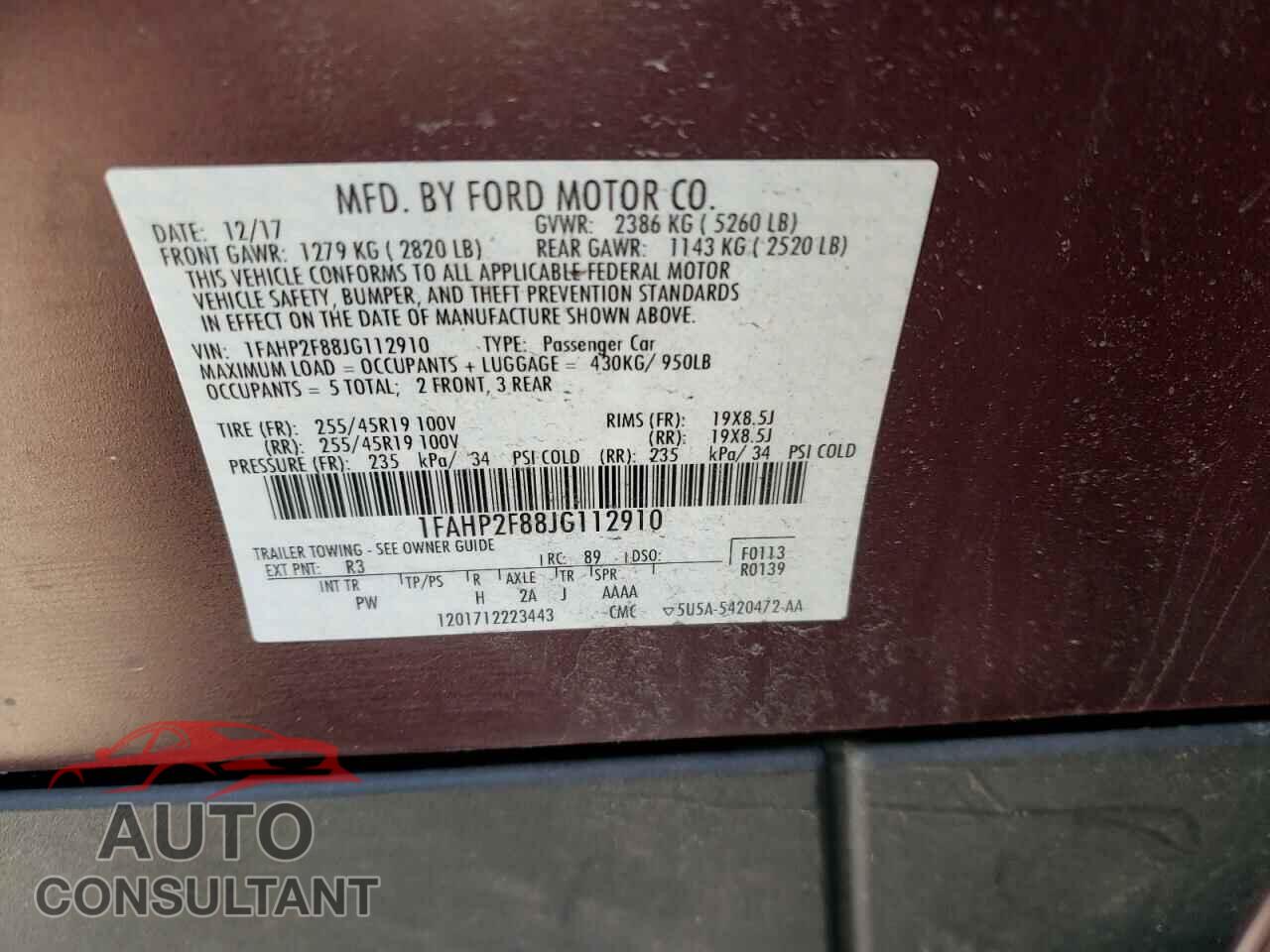 FORD TAURUS 2018 - 1FAHP2F88JG112910