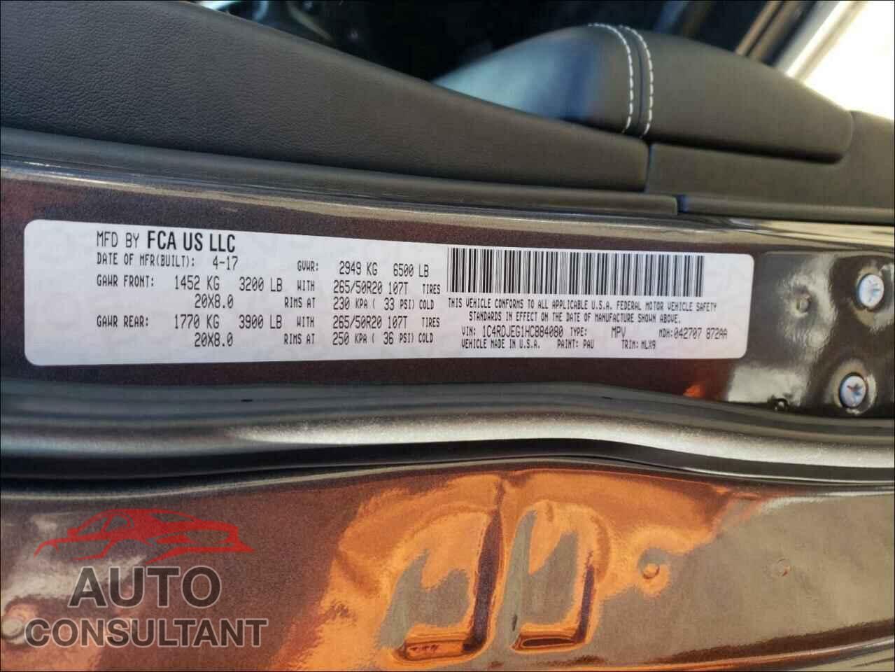 DODGE DURANGO 2017 - 1C4RDJEG1HC884080