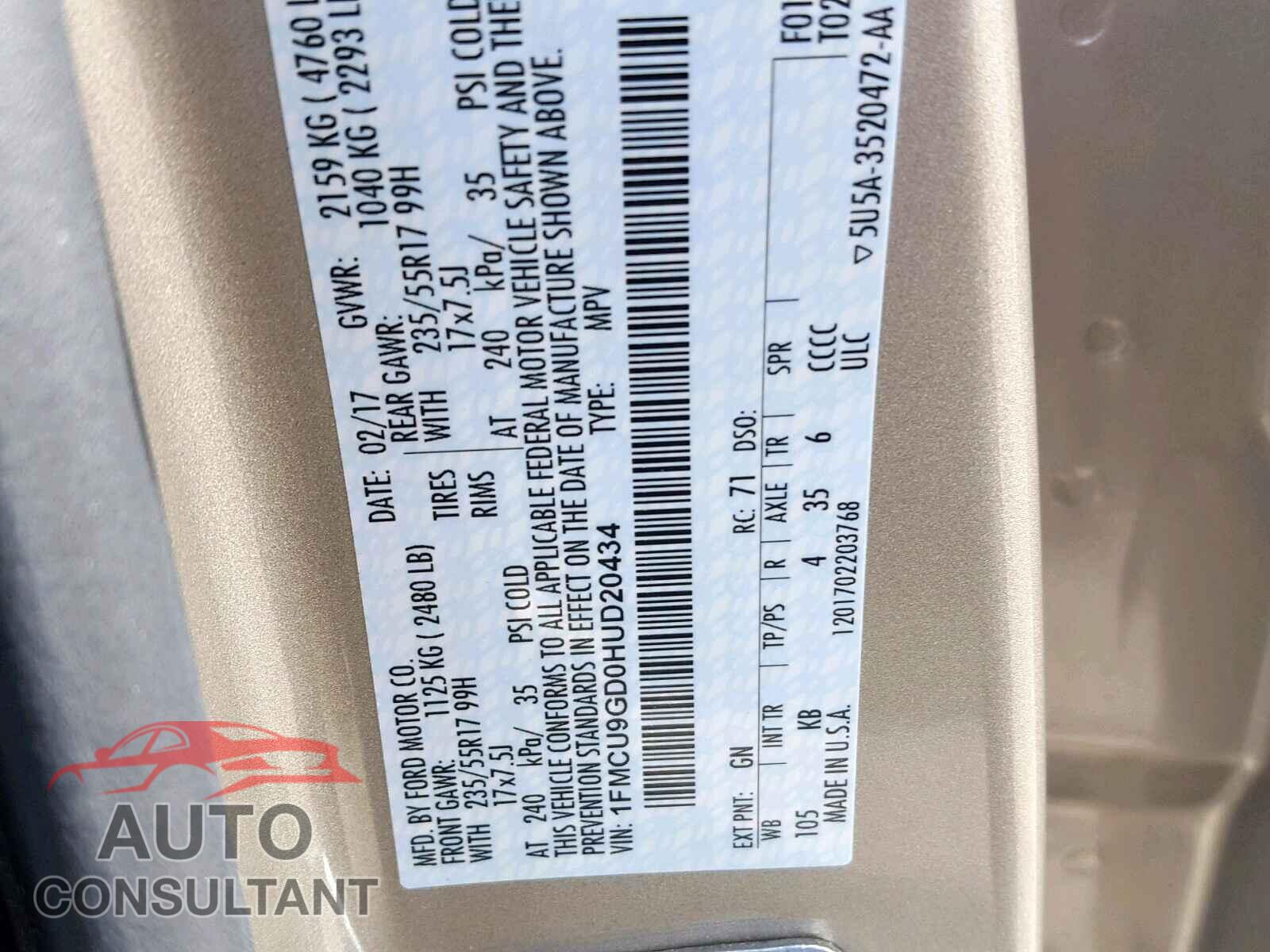 FORD ESCAPE SE 2017 - 2HGFC2F66KH500074