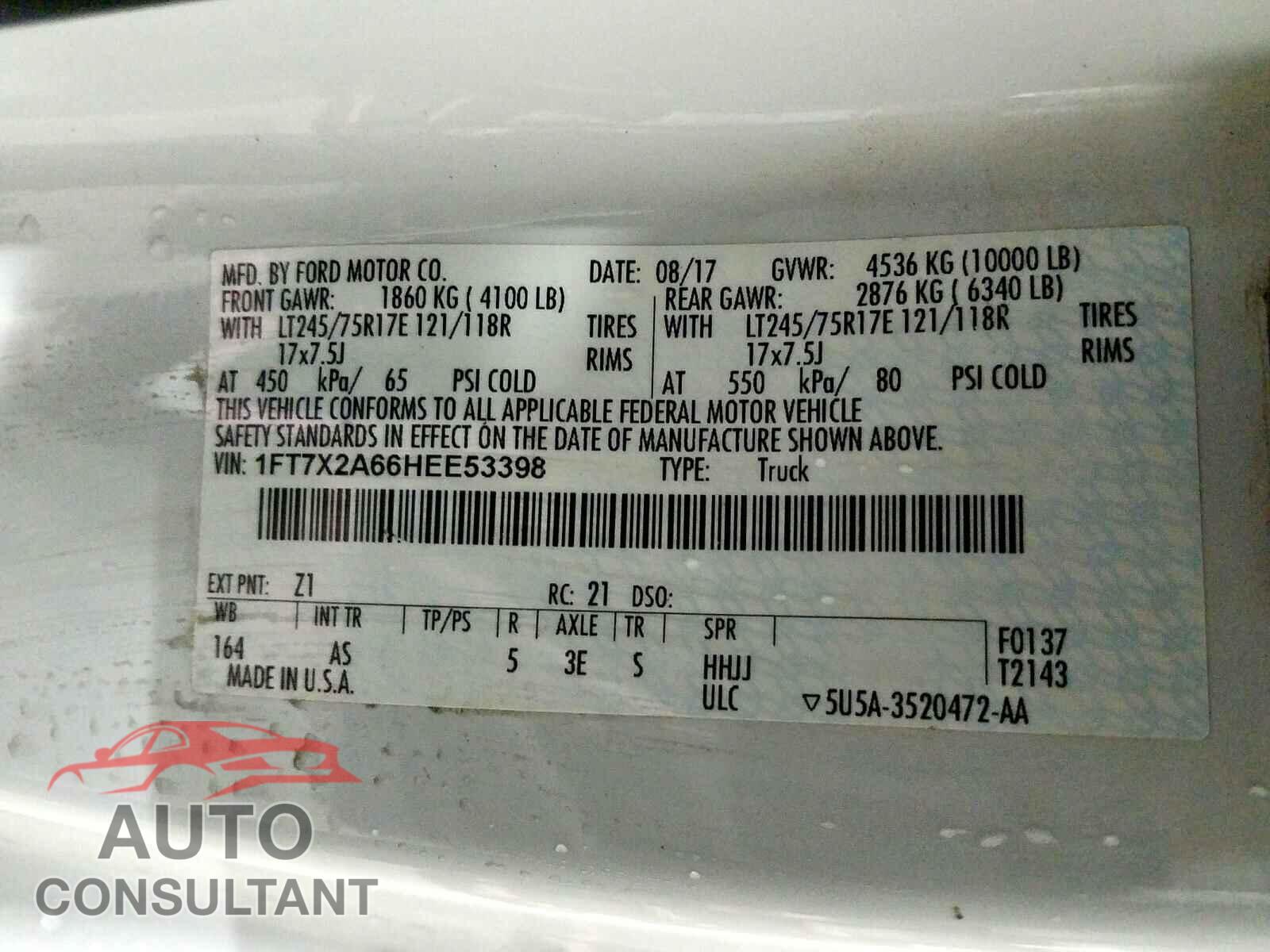FORD F250 2017 - 1FT7X2A66HEE53398