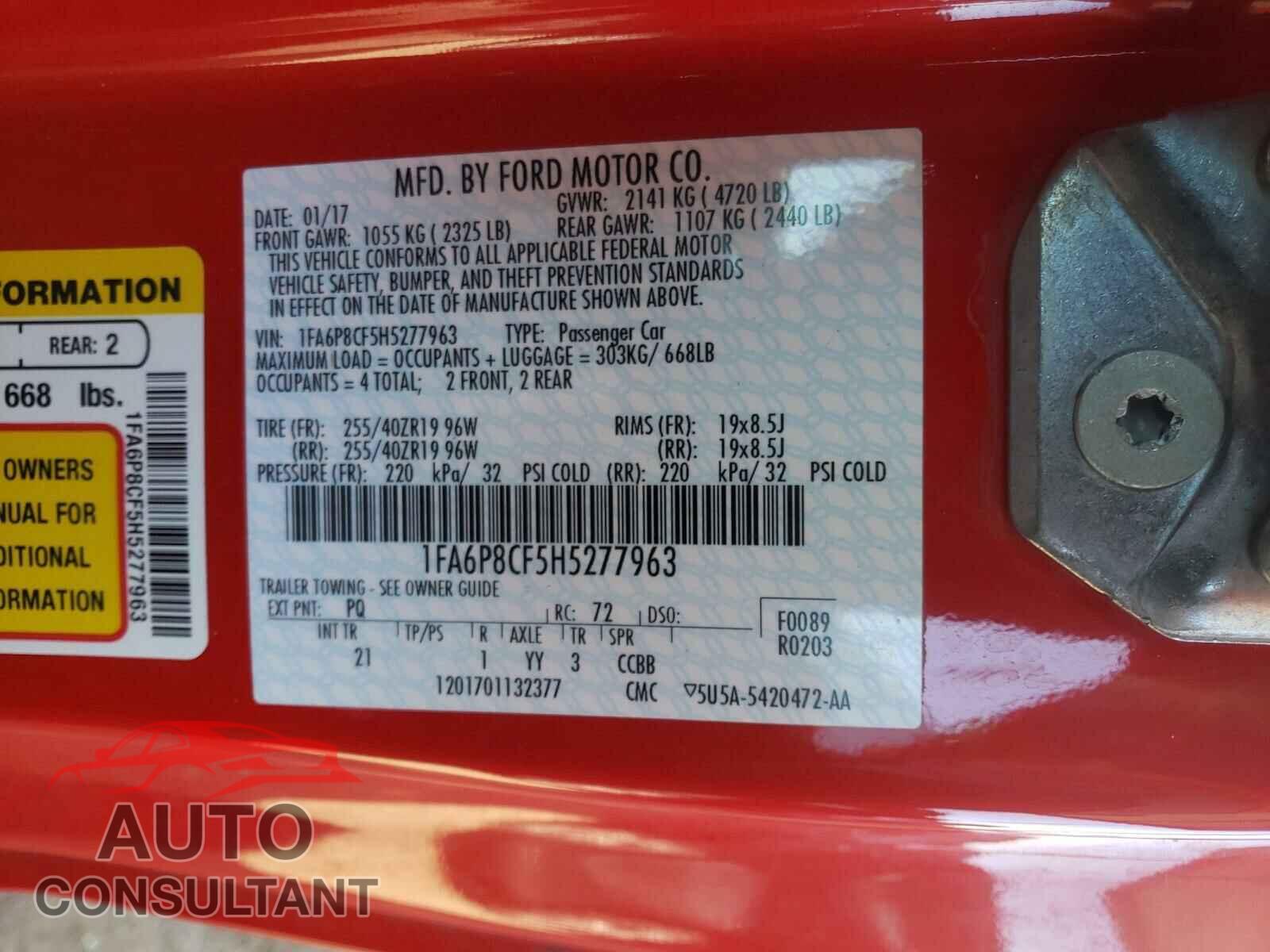 FORD MUSTANG 2017 - 1FA6P8CF5H5277963