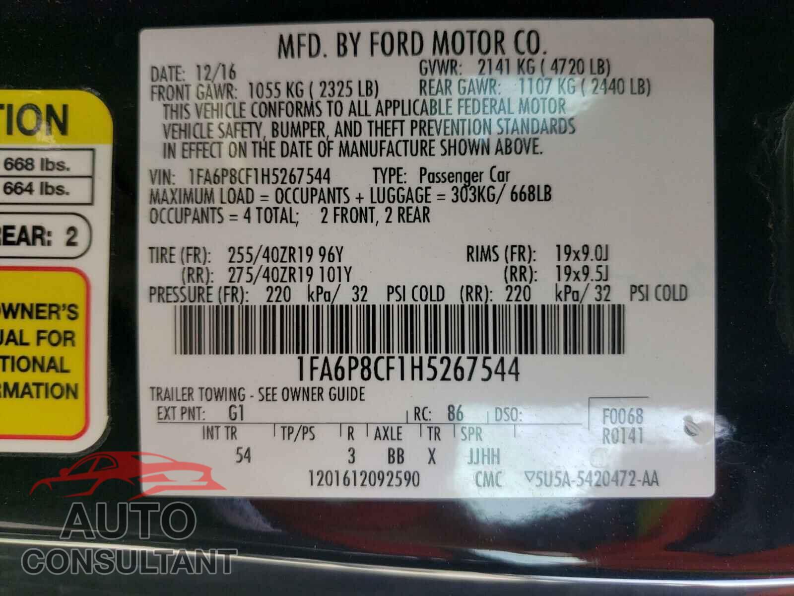 FORD MUSTANG 2017 - 1FA6P8CF1H5267544
