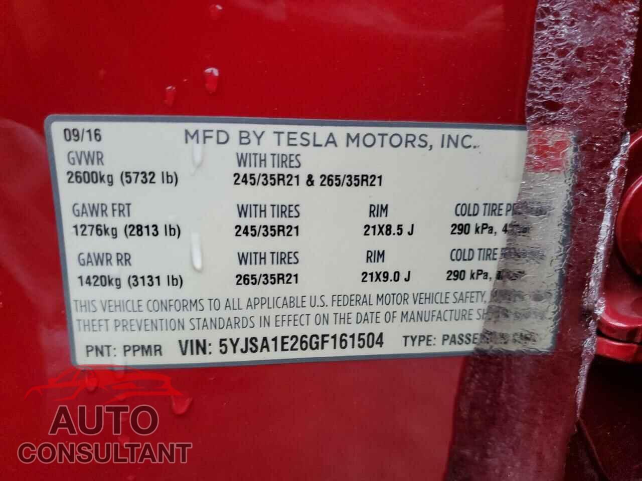 TESLA MODEL S 2016 - 5YJSA1E26GF161504
