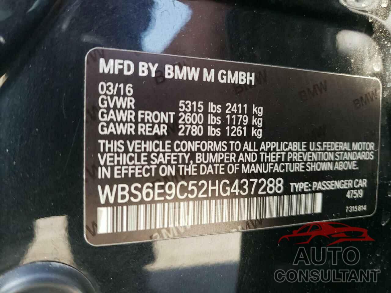 BMW M6 2017 - WBS6E9C52HG437288