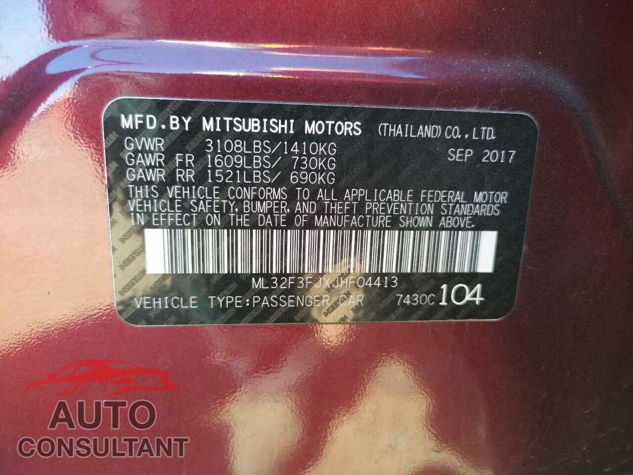 MITSUBISHI MIRAGE 2018 - ML32F3FJXJHF04413