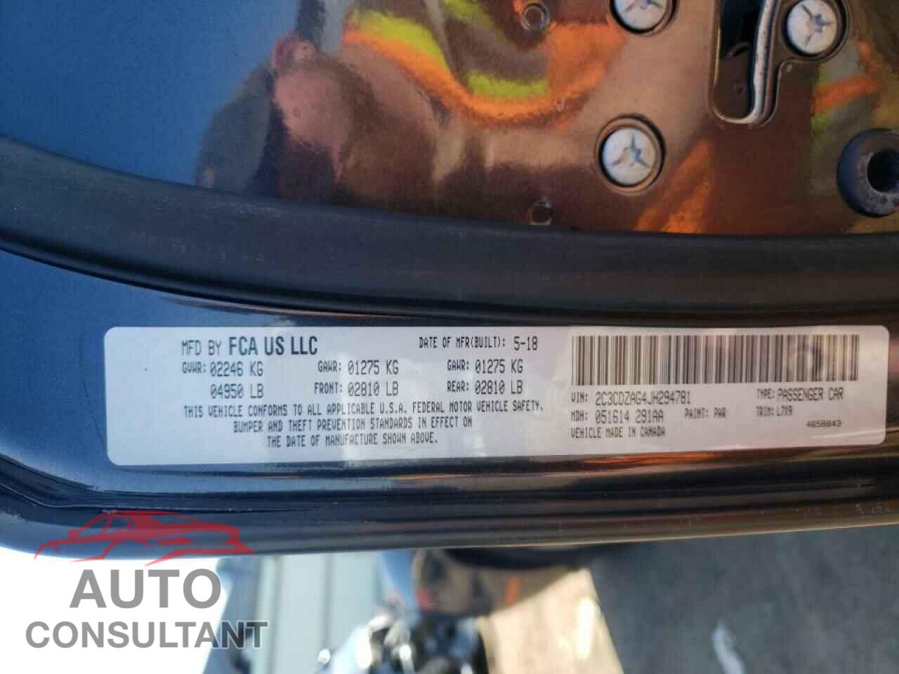 DODGE CHALLENGER 2018 - 2C3CDZAG4JH294781