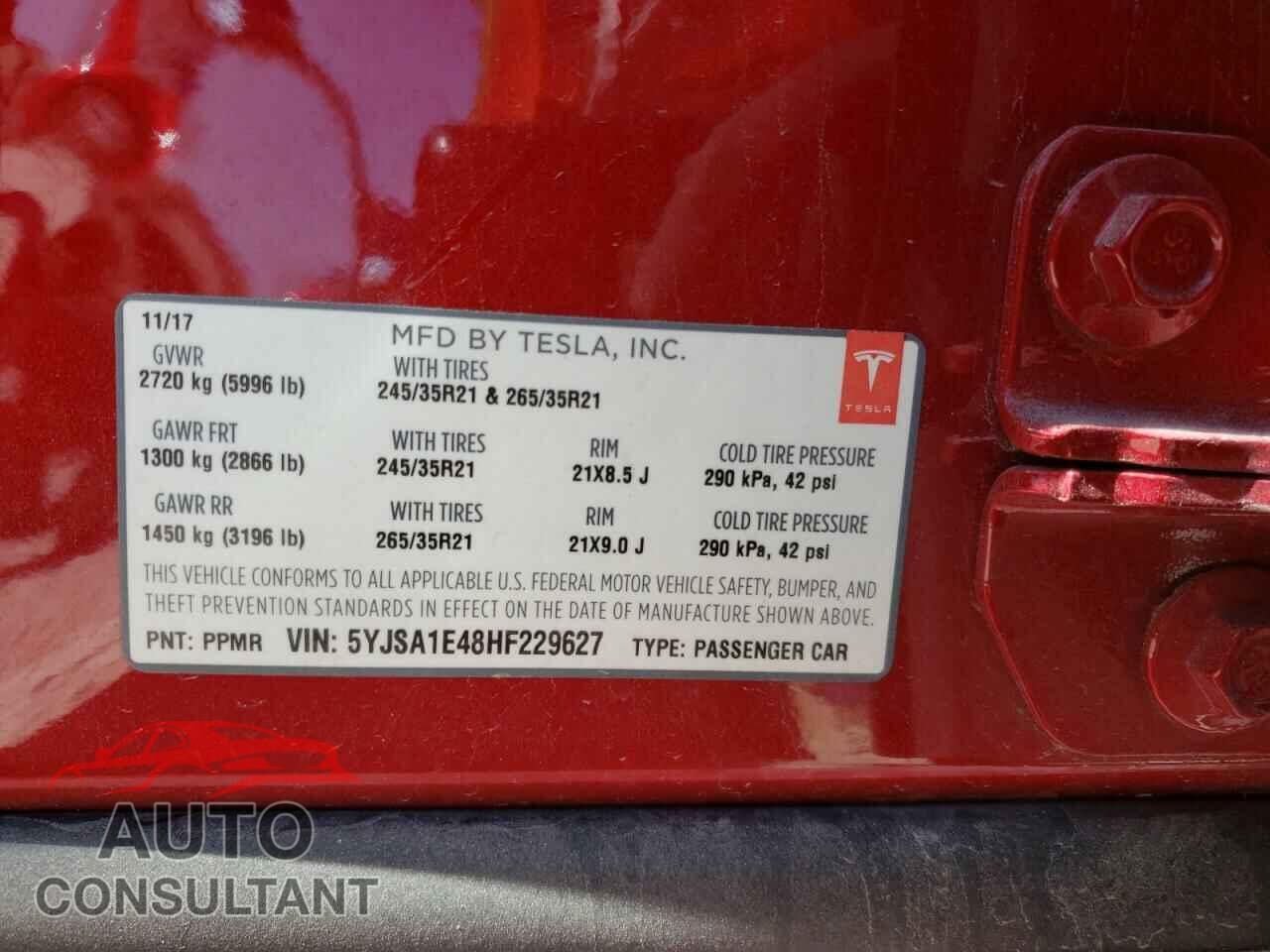 TESLA MODEL S 2017 - 5YJSA1E48HF229627
