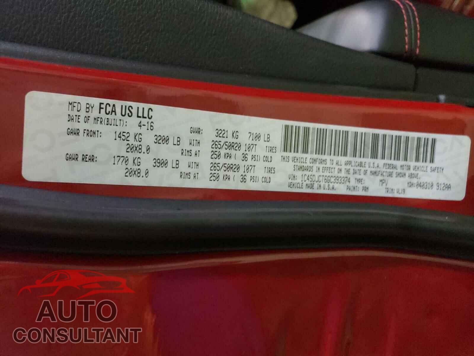 DODGE DURANGO 2016 - 1C4SDJCT6GC393374