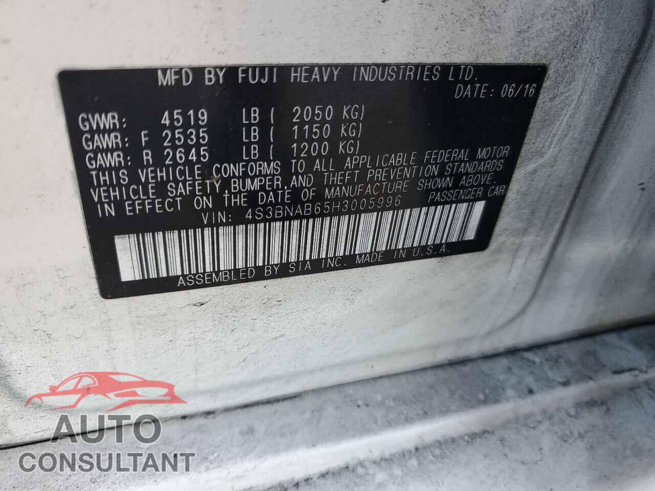 SUBARU LEGACY 2017 - 4S3BNAB65H3005996