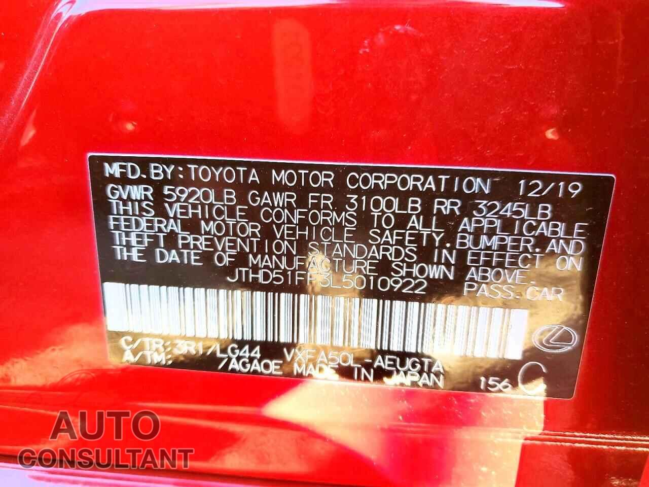 LEXUS LS500 2020 - JTHD51FF3L5010922