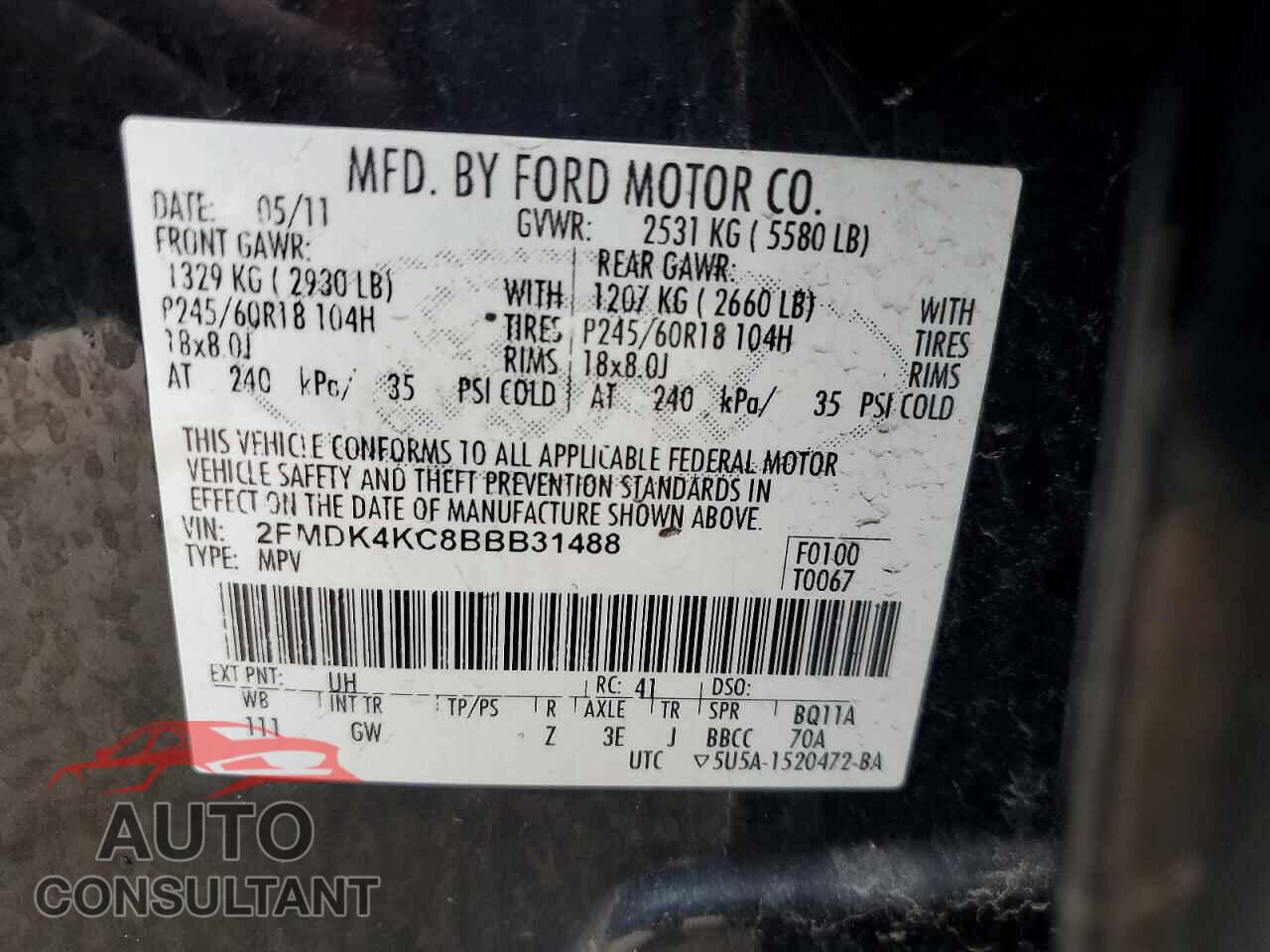 FORD EDGE 2011 - 2FMDK4KC8BBB31488