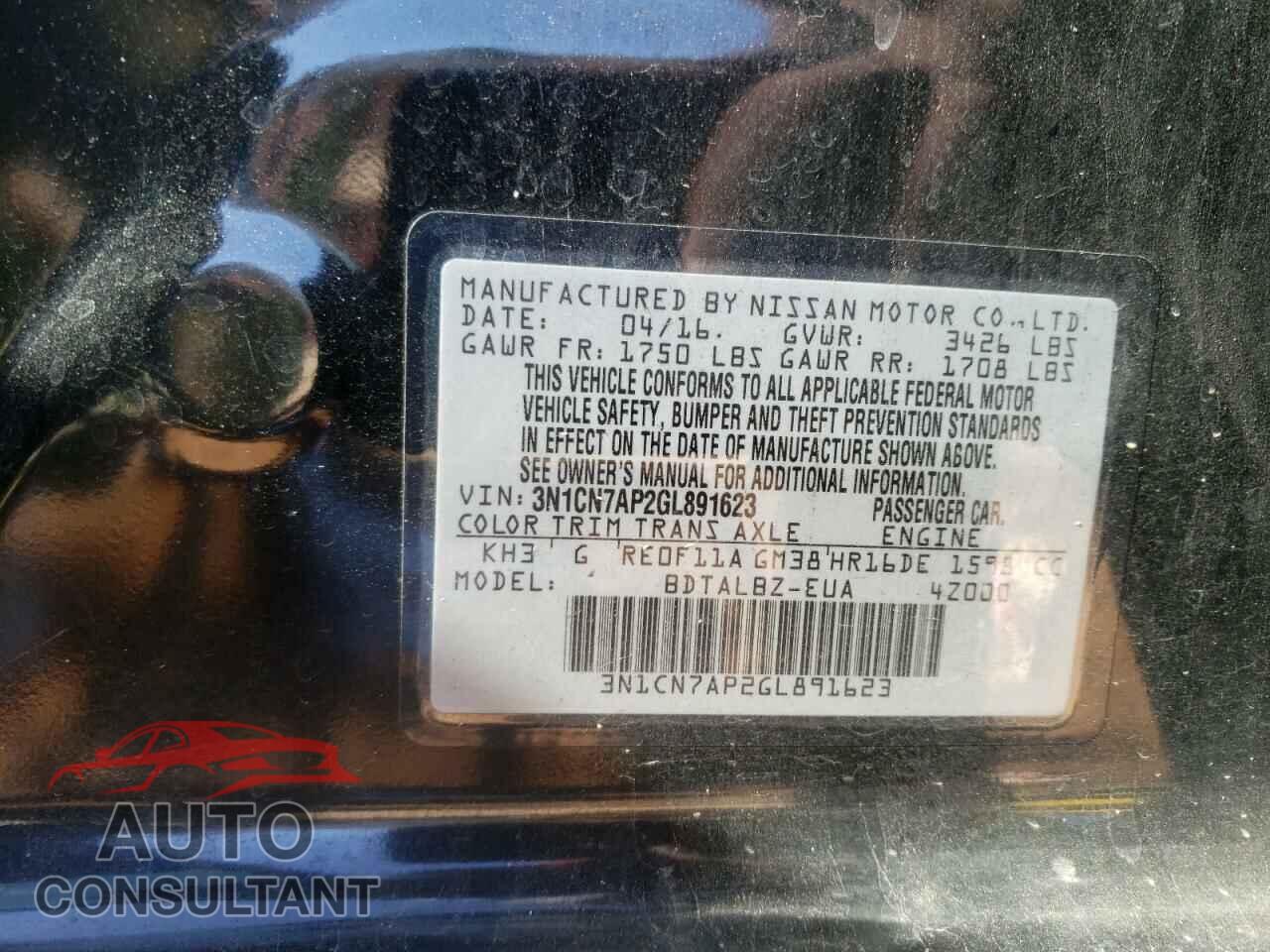 NISSAN VERSA 2016 - 3N1CN7AP2GL891623