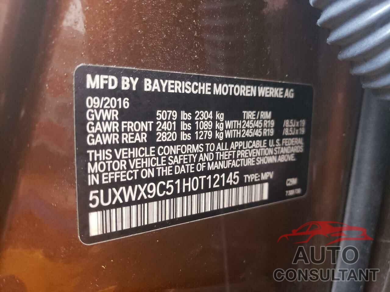 BMW X3 2017 - 5UXWX9C51H0T12145
