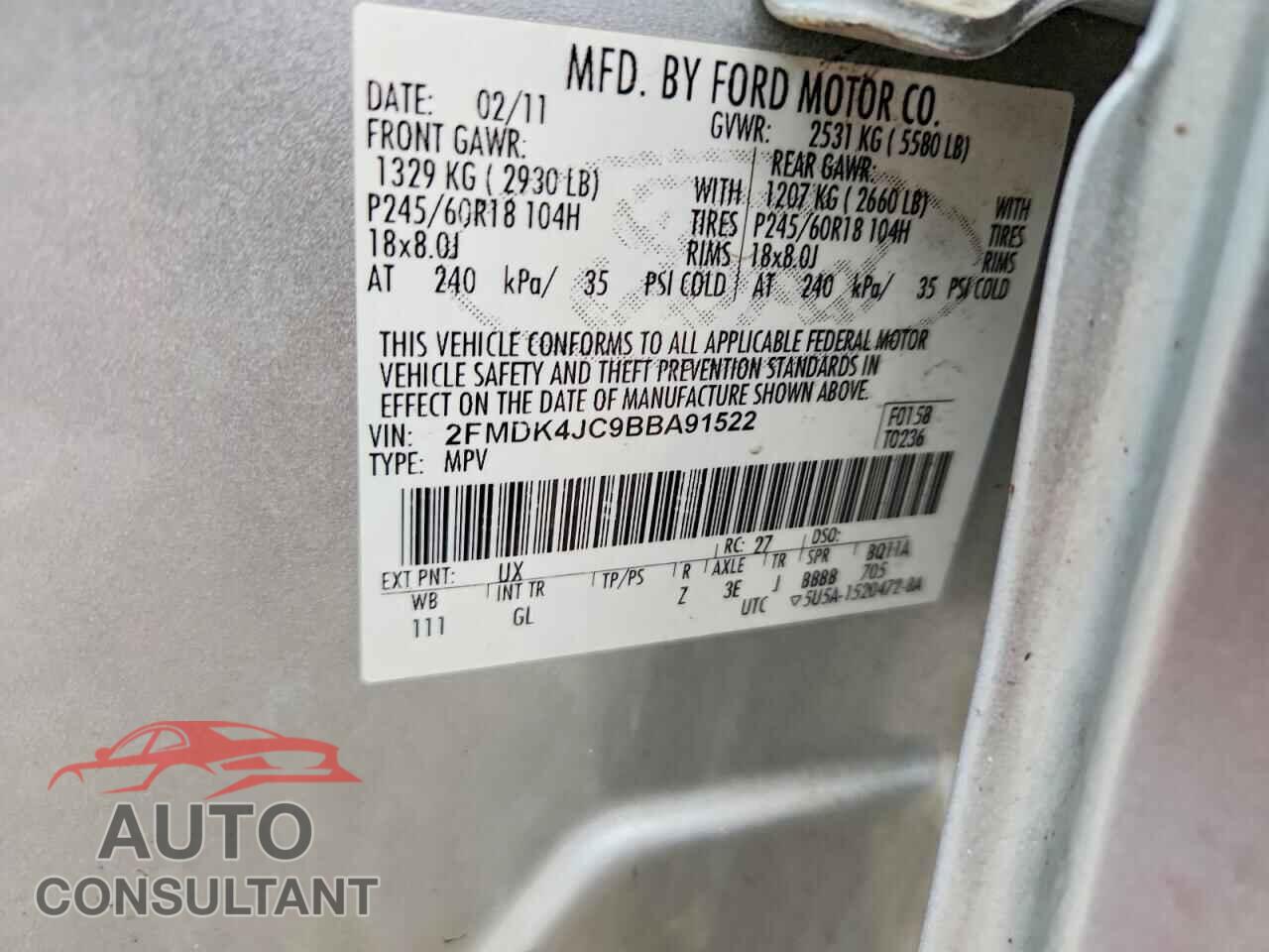 FORD EDGE 2011 - 2FMDK4JC9BBA91522