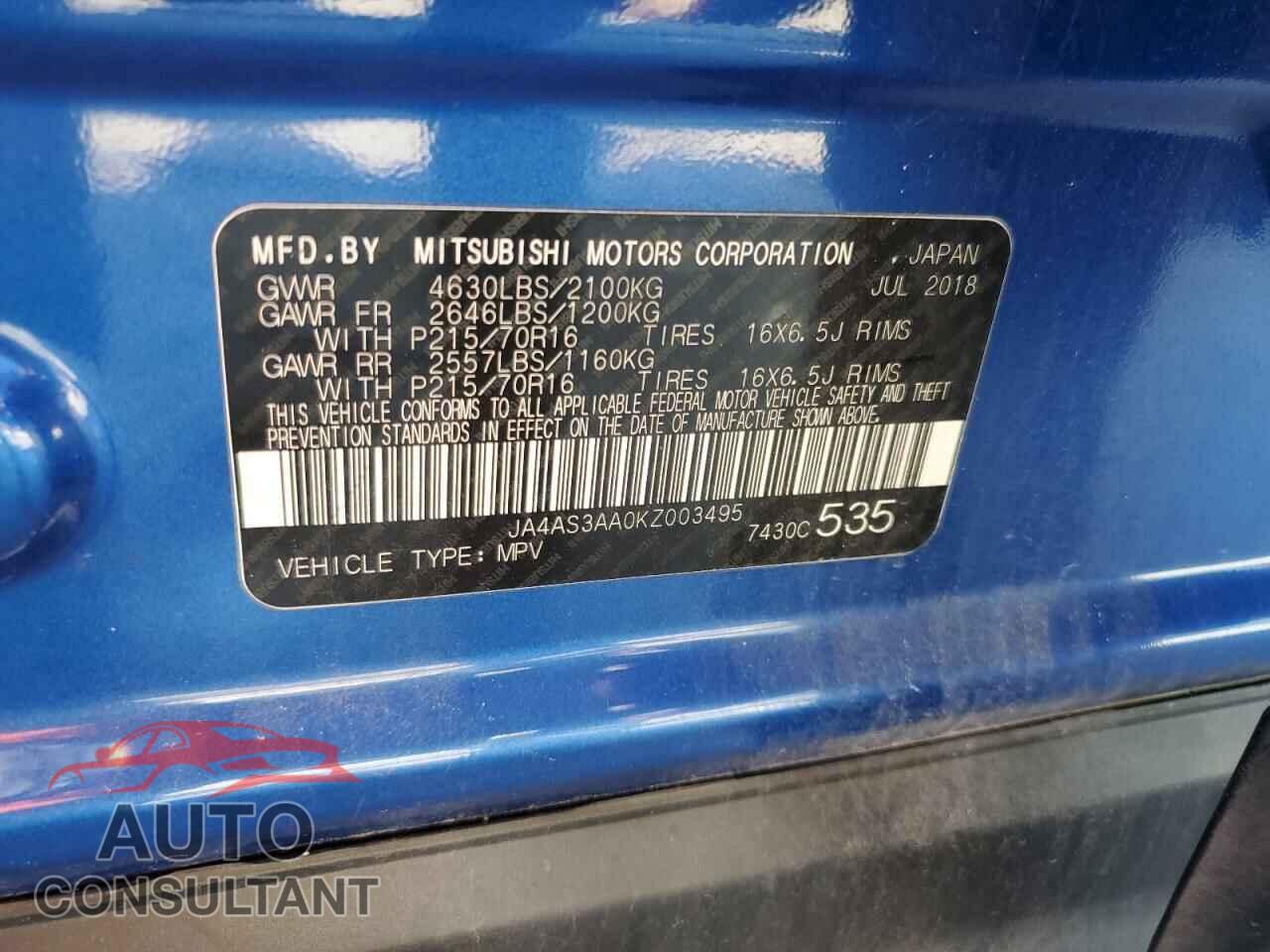 MITSUBISHI ECLIPSE 2019 - JA4AS3AA0KZ003495