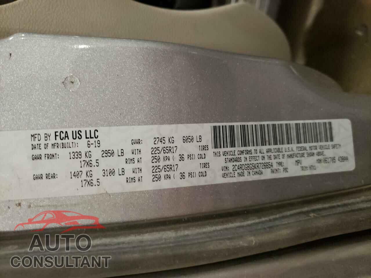 DODGE CARAVAN 2019 - 2C4RDGBG5KR726654