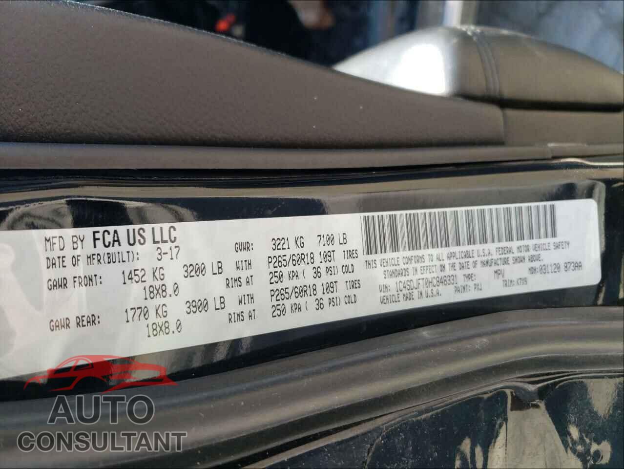 DODGE DURANGO 2017 - 1C4SDJFT0HC848331