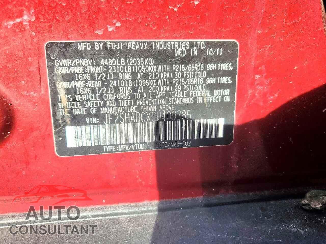 SUBARU FORESTER 2012 - JF2SHABCXCH409385