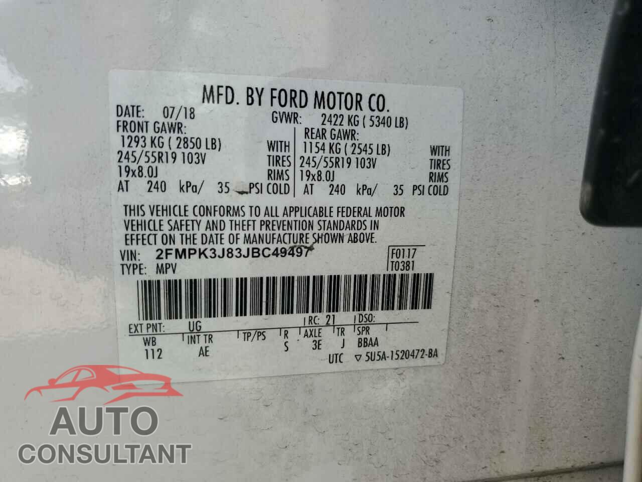 FORD EDGE 2018 - 2FMPK3J83JBC49497