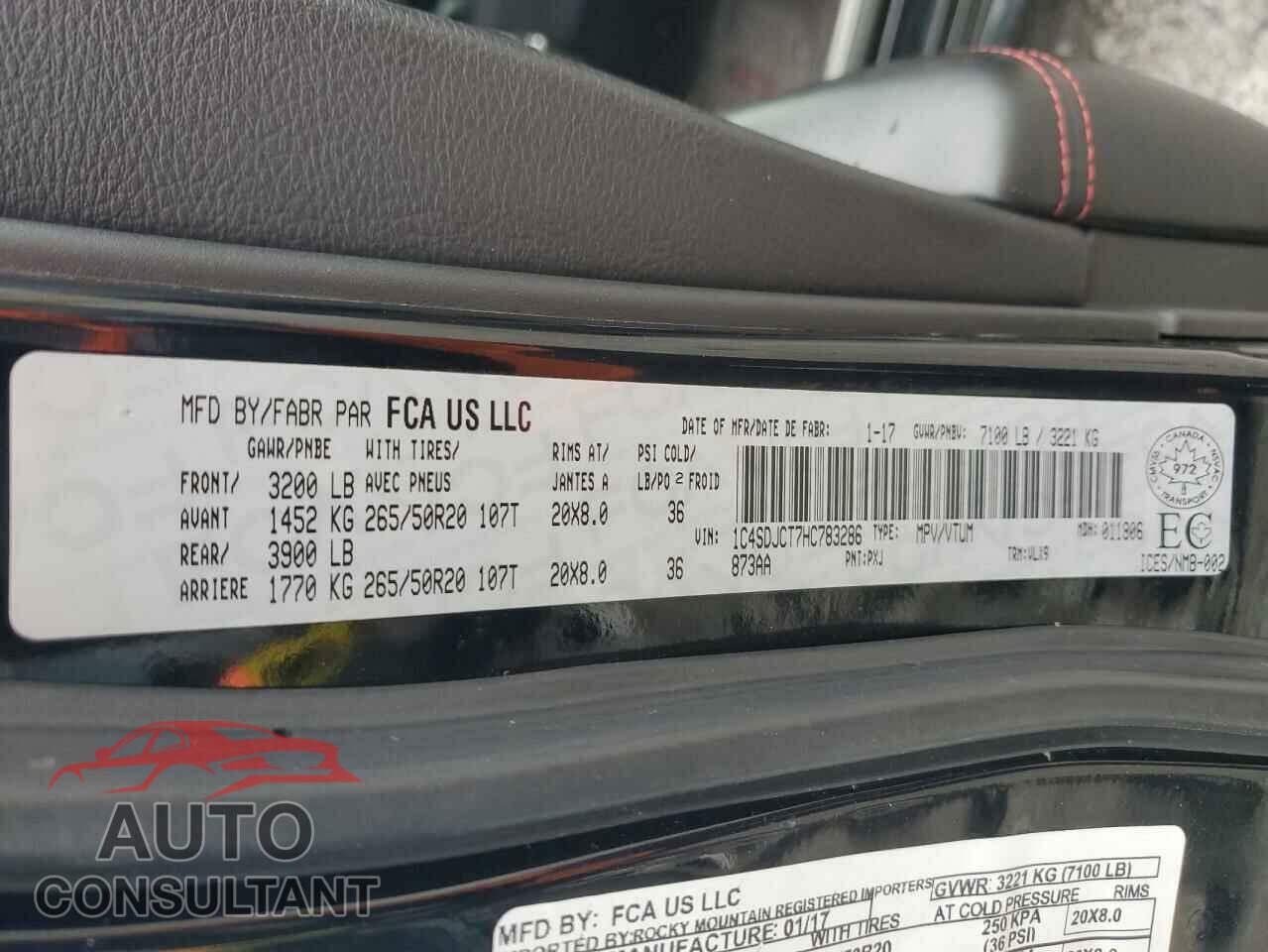 DODGE DURANGO 2017 - 1C4SDJCT7HC783286