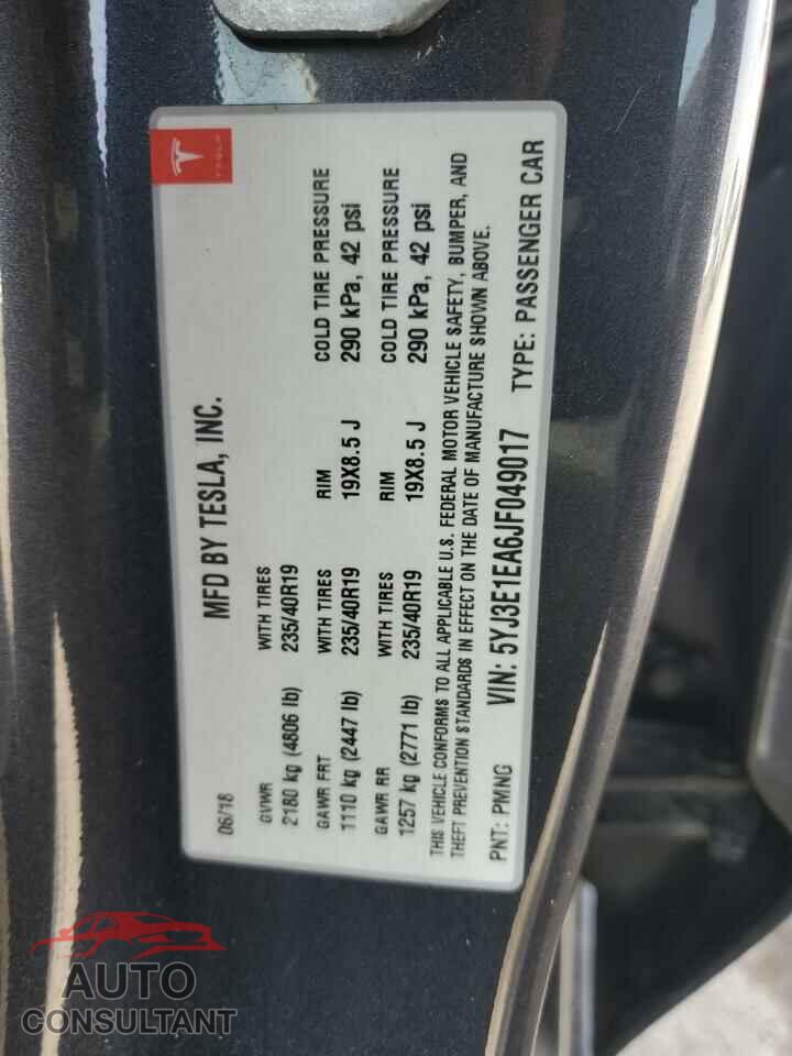TESLA MODEL 3 2018 - 5YJ3E1EA6JF049017