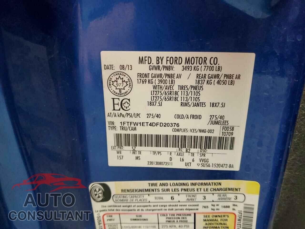 FORD F-150 2013 - 1FTFW1ET4DFD20376