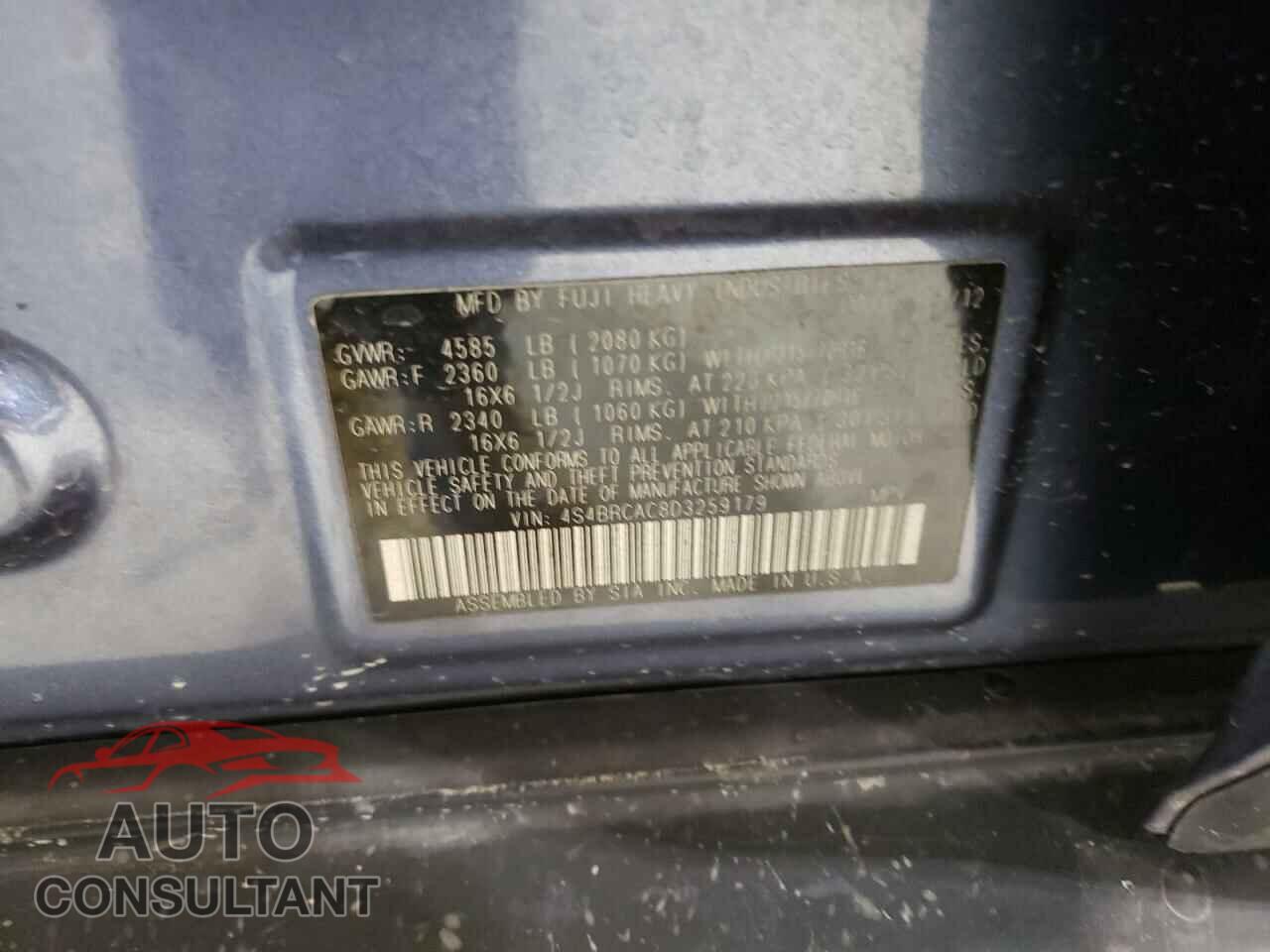 SUBARU OUTBACK 2013 - 4S4BRCAC8D3259179