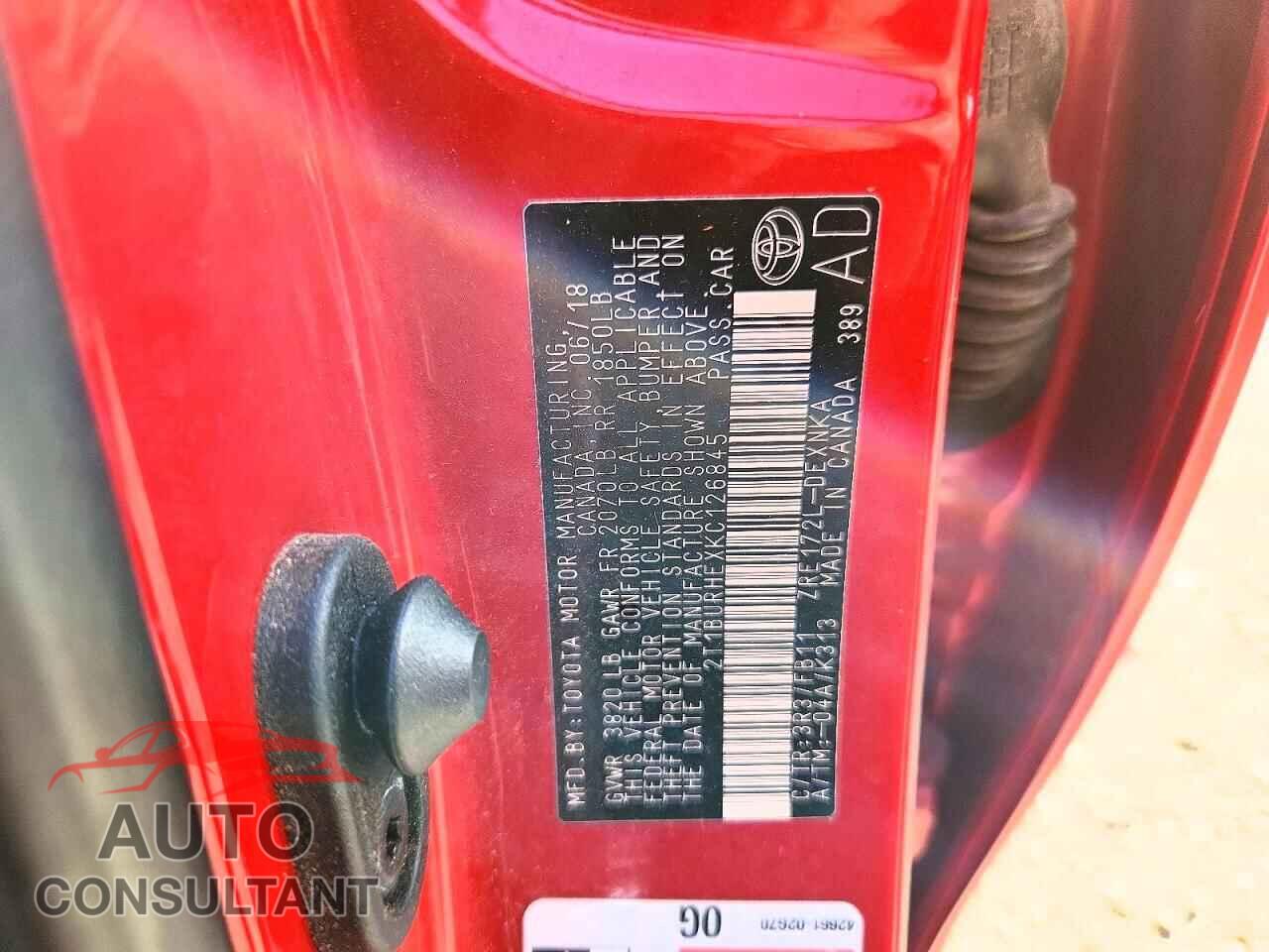 TOYOTA COROLLA 2019 - 2T1BURHEXKC126845