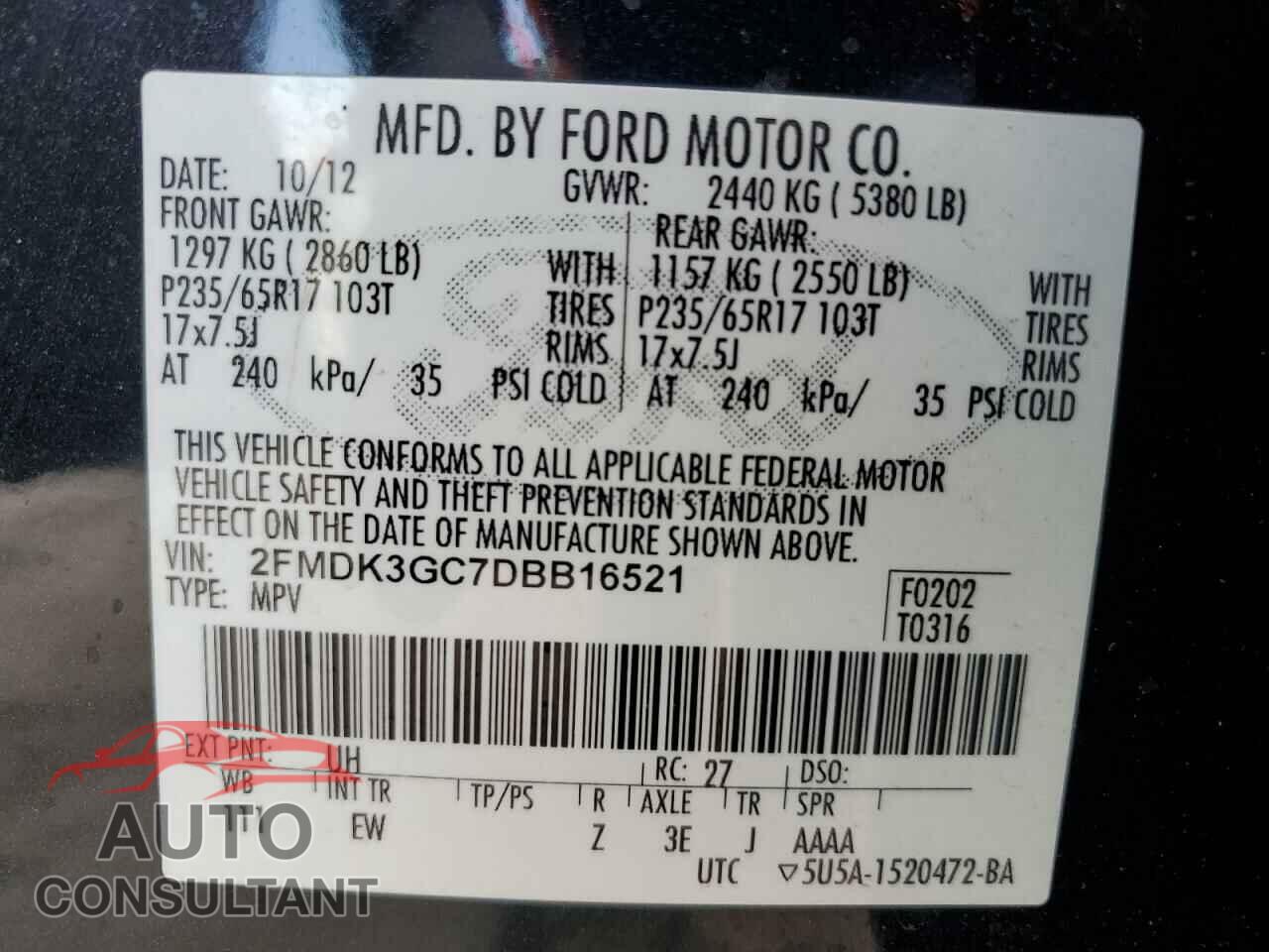 FORD EDGE 2013 - 2FMDK3GC7DBB16521