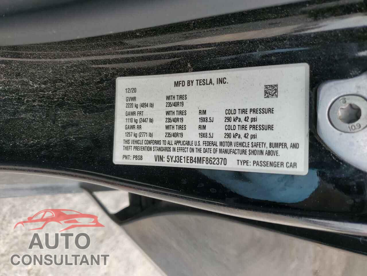 TESLA MODEL 3 2021 - 5YJ3E1EB4MF862370
