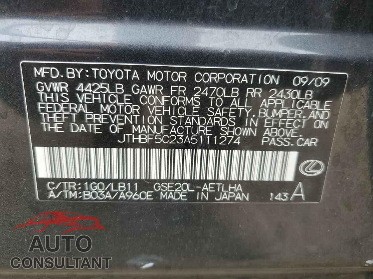 LEXUS IS 2010 - JTHBF5C23A5111274