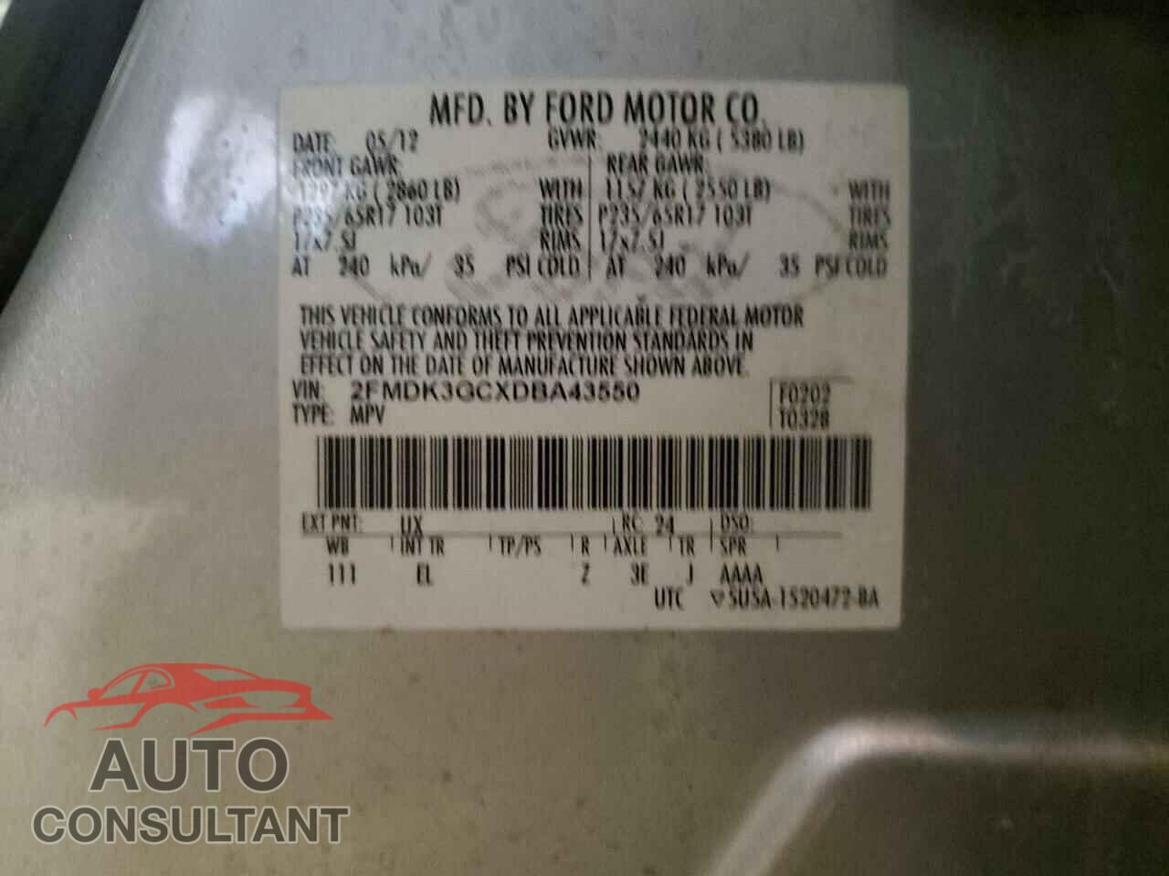 FORD EDGE 2013 - 2FMDK3GCXDBA43550