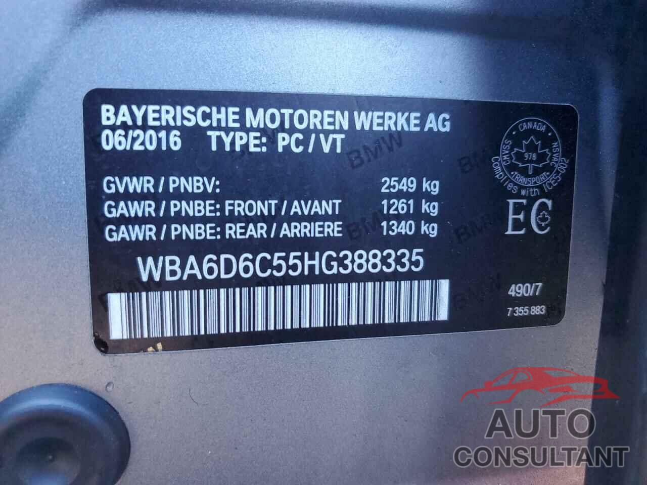 BMW 6 SERIES 2017 - WBA6D6C55HG388335