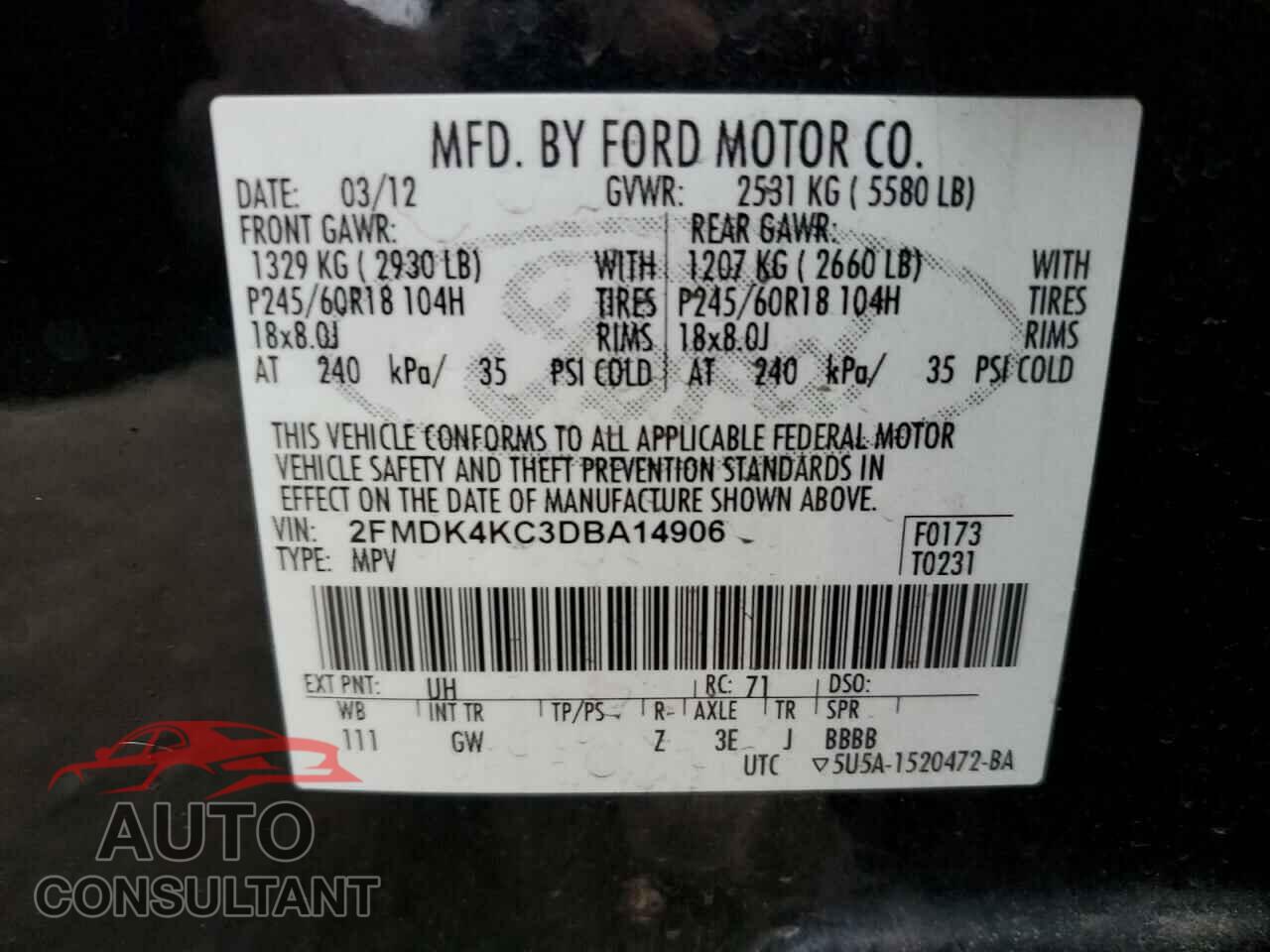 FORD EDGE 2013 - 2FMDK4KC3DBA14906