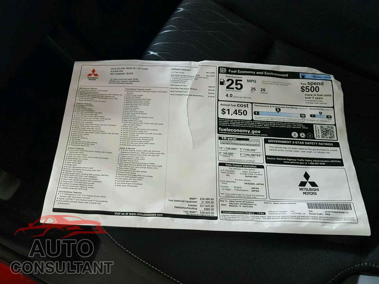 MITSUBISHI ECLIPSE CROSS SE 2018 - JA4AT5AA8JZ038115