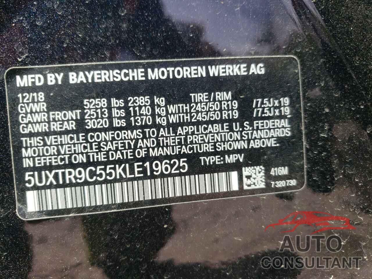 BMW X3 2019 - 5UXTR9C55KLE19625