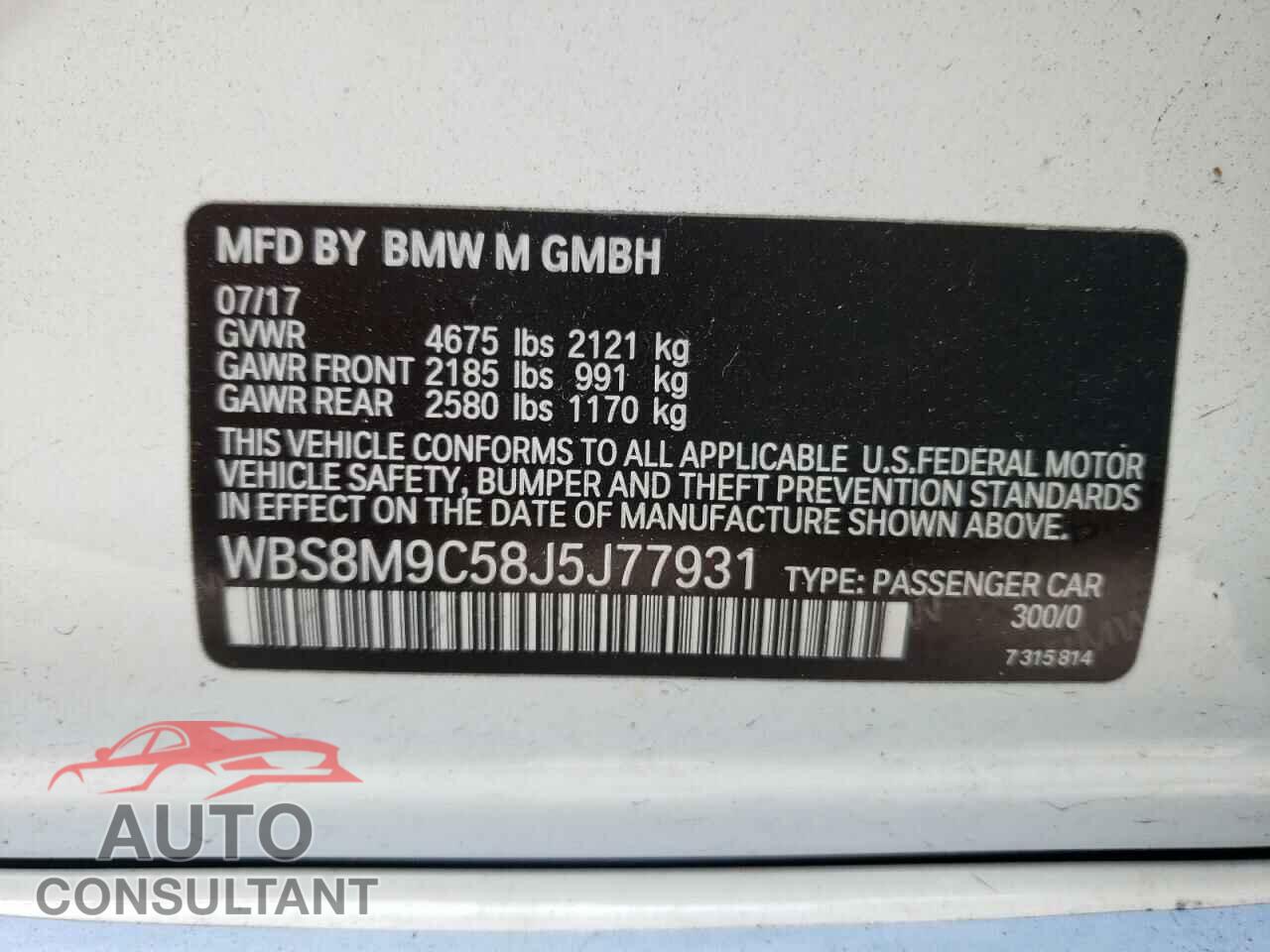 BMW M3 2018 - WBS8M9C58J5J77931