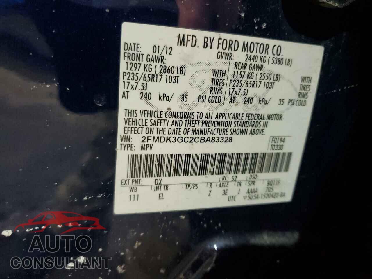 FORD EDGE 2012 - 2FMDK3GC2CBA83328