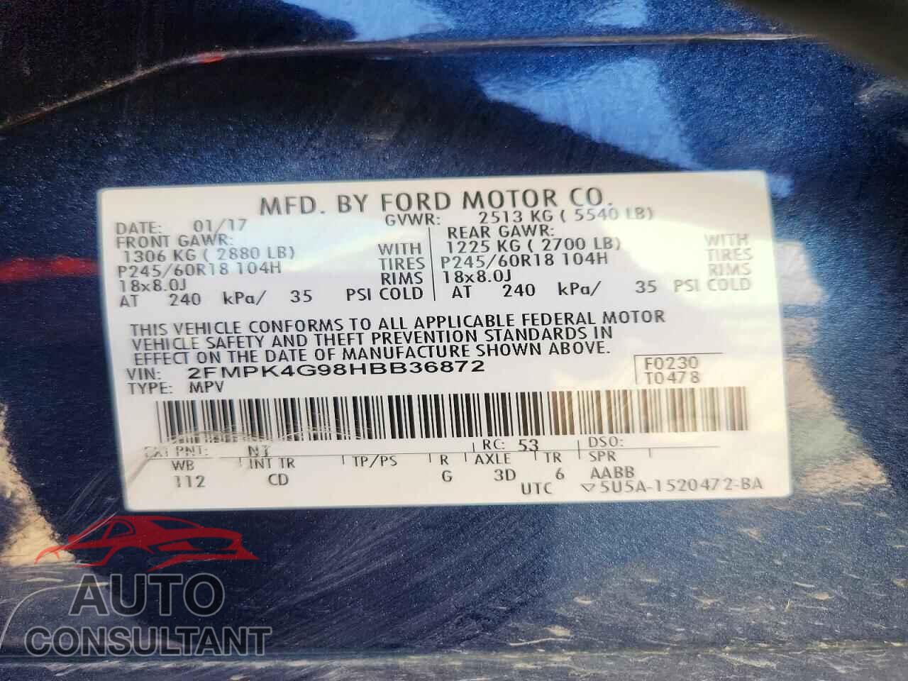 FORD EDGE 2017 - 2FMPK4G98HBB36872
